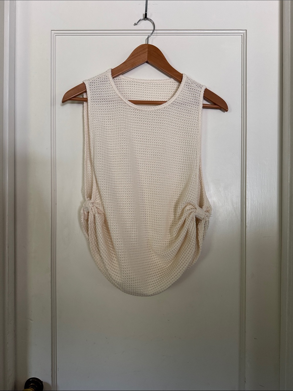 SHEIN Cream Waffle Knit Side-Tie Tank